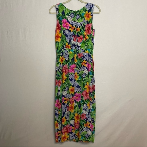 Talbots Silk Tropical Floral Pleated Button Back Midi Dress Vintage 90s - Picture 8 of 13